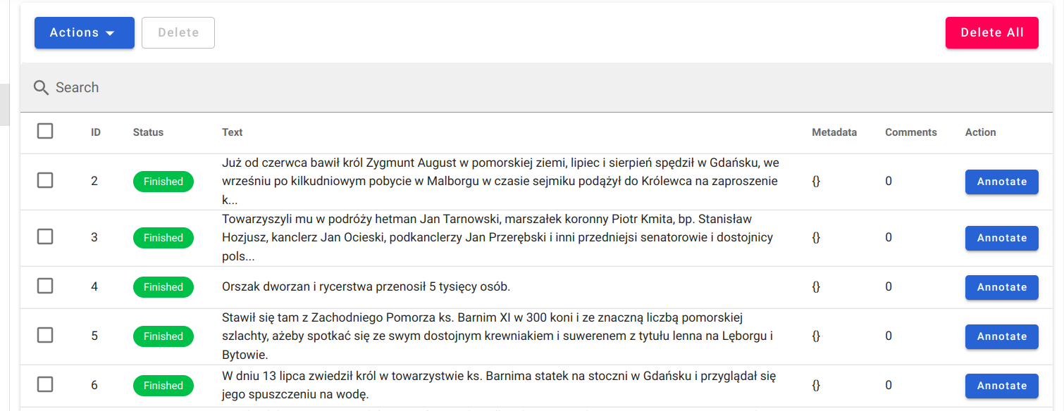 doccano lista dokumentów